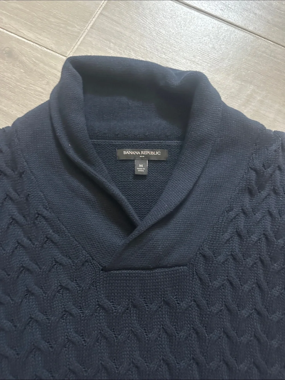 Banana Republic Navy Shawl-Collar Cable Front Sweater